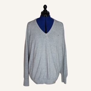 Vintage Christian Dior Sweater Size L Gray V Neck Orlon Acrylic Knit USA 80s